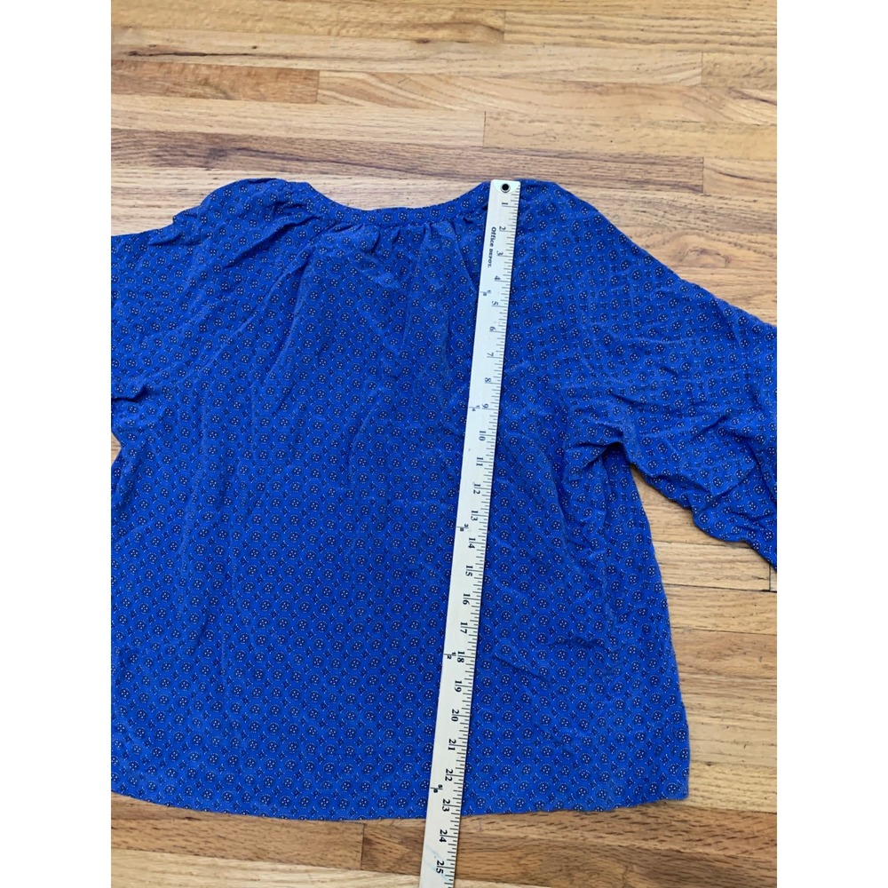 Joie Women's Blue 100% Silk Medallion Print Blouse Split Neck 3/4 Sleeve S - Picture 6 of 9